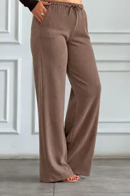 yb yağmur butik Beli Lastikli Kadife Bol Paça Pantolon