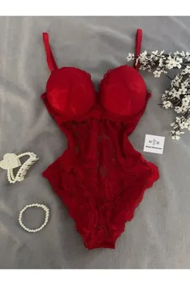 MH Moony Homewears Destekli Diana Royal Kırmızı Seksi Tulum Özel Kesesiyle