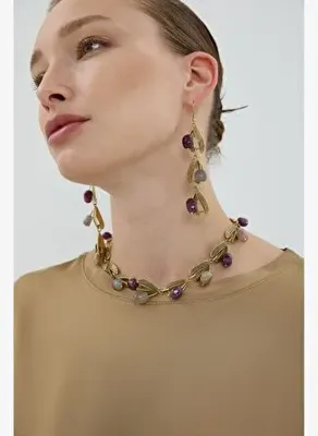 Roman Ametist Doğal Taş Detaylı Sallantılı Küpe Standart Renk K2686103_089