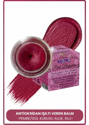 KUATRA Pink Begonia Nemlendirici - Antioksidan Işıltı Veren Balm Doğal Içerikli Ruj Allık