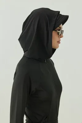 QANU Alara Kapişonlu Şapkalı Bone Siyah