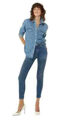 byhaziran butik Lizbo Mavi Efektli Kadın Dar Paça Jeans