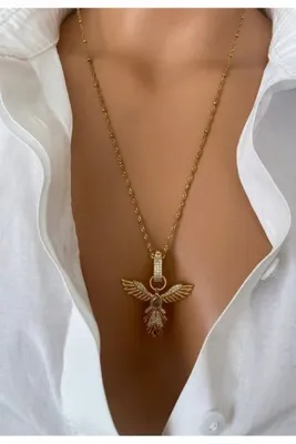 TARZ-I TAKI Çelik Zincir Zirkon Taşlı Anka Kuşu Gold 60 Cm Kadın Kolye Anne Sevgili Özel Hediye Kutusunda