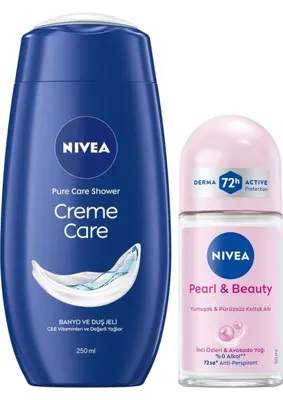 Myg Plus Nivea Creme Care Nemlendirici Duş Jeli 250ML ve Rollon Deodorant Pearl&beauty 50ML, 72SAAT Anti-Perspirant
