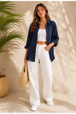 Maxi İdol Kadın Oversize Gömlek Salaş Rahat Kesim Uzun Kollu Basic Gömlek
