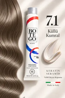 botegohair Profesyonel Kalıcı Krem Saç Boyası - 7.1 Küllü Kumral - 100 ml – Keratin ve Seramid İçeren