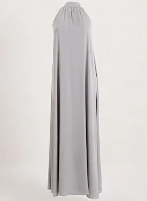 BSL Dik Yakalı Oversize Saten Midi Elbise
