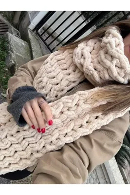 MODİNOVA Atkı Puffy %100 El Örgüsü Yumuşacık Yünlü Unisex