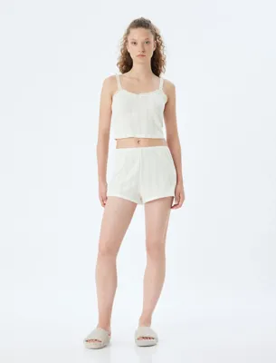 Koton Askılı Crop Pijama Üstü Fırfırlı Pamuklu