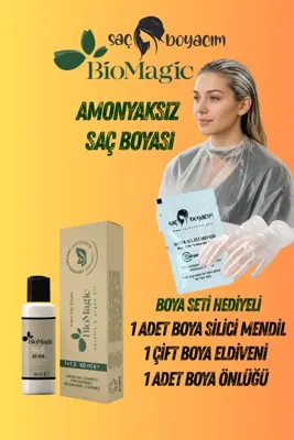 BioMagic Saç Boyacım Mendil+Bio Magic Amonyaksız Saç Boyası 7.11 Yoğun Küllü Kumral & 20 Vol. Oksidan