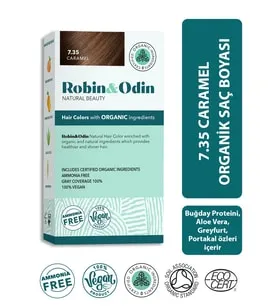 Robin & Odin Robin&Odin Organik Amonyaksız Silikonsuz Parabensiz Meyve Ekstresi İçeren Vegan Saç Boyası 7.35 Caramel / Karamel