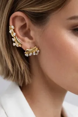 Sense of Atelier Rbow Huggie Marquise Zirkon Taşlı Gold Halka Küpe