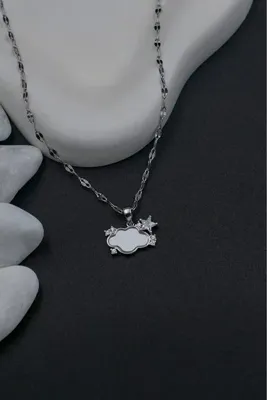 The Collection Bulut ve Yıldız Figürlü Zirkon Taşlı Gümüş Paslanmaz Çelik Kadın Kolye