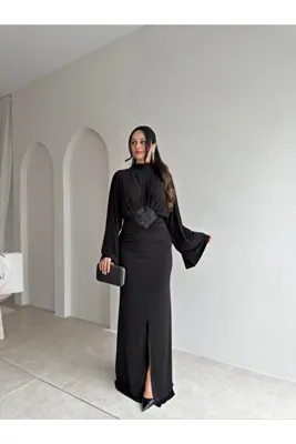 Mooi Butik TOBİAS Maxi Elbise 4339 - Siyah