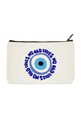 Designedfy Clutch No Bad Vibes Baskılı Bez Makyaj Çantası, Kalemlik, El Çantası