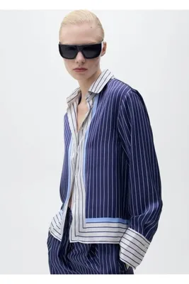 MANGO Woman Çizgili saten gömlek