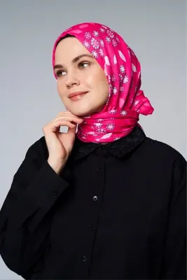 Modakaşmir Damla Çiçek Desenli Bambu Şal - Fuşya