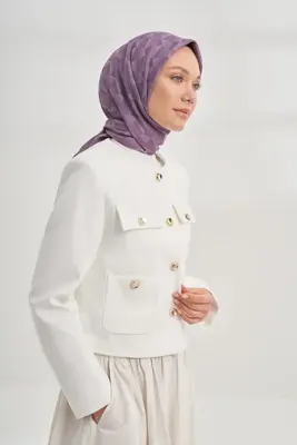 ARMANDA COTTON MONOGRAM GEOMETRİK DESEN EŞARP - LEYLAK