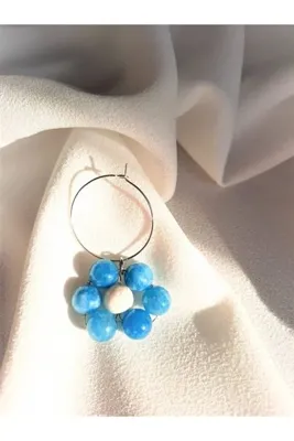 Lavinia Atelier Mavi Kuvars Doğal Taş Daisy Model Küpe