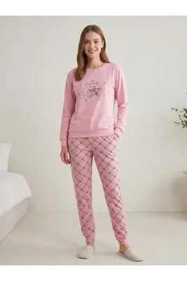 Genel Markalar Guava "Rising Star" Baskılı Pembe Pamuklu Uzun Kol Pijama Takımı