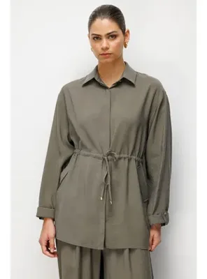 Mizalle Beli Büzgülü Modal Dokulu Haki Tunik