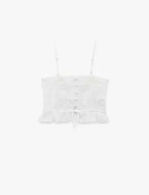 Koton Dantel Detaylı Askılı Düğmeli Fiyonklu Armürlü Crop Bluz