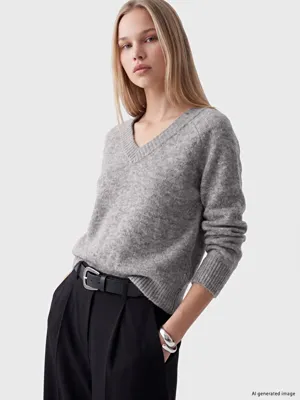 LCW Vision V Yaka Oversize Kadın Triko Kazak