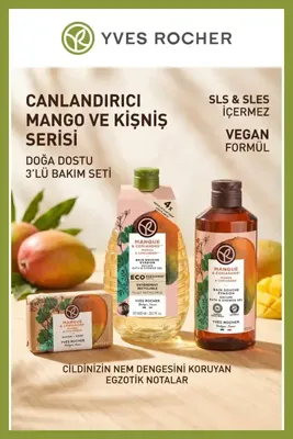 Yves Rocher Mango Kişniş Duş Bakım Seti 3’lü 600 ml Refill + 400 ml Duş Jeli + 80 g Sabun Vegan Nemlendirici