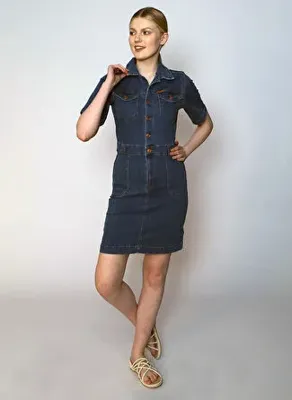 Lee Cooper Düz Açık Mavi Diz Üstü Kadın Elbise 242 LCF 144008 ALLESSI MINA BLUE MI