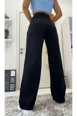 Shield Life Siyah Palazzo Yüksek Bel Kadın Kot Pantolon Jean Wide Legs Likralı Esnek