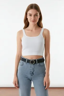 Fulla Moda Sekizgen Tokalı Suni Deri Kemer
