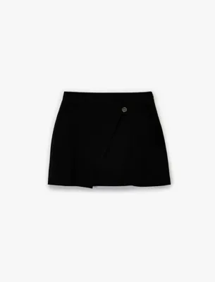 Koton Viskon Karışımlı Düğmeli Slim Fit Kruvaze Mini Etek