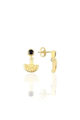 Söğütlü Silver Gümüş altın yaldızlı onix taşlı meltem midye küpe SGTL12616GOLD