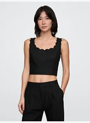 Gap Keten Karışımlı Crop Askılı Bluz 