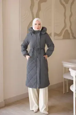İmaj Butik Füme Bel Bağlamalı Kapüşonlu Nova Mont