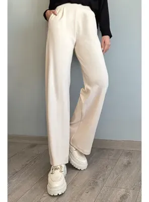 InStyle Pile Detay Bol Paça Ekru Pantolon
