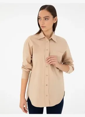 Pierre Cardin Kadın Bej Oversize Uzun Kollu Gömlek 50299581 VR011