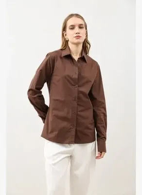 Antioch Açık Kahve Basic Slim Fit Kadın Gömlek