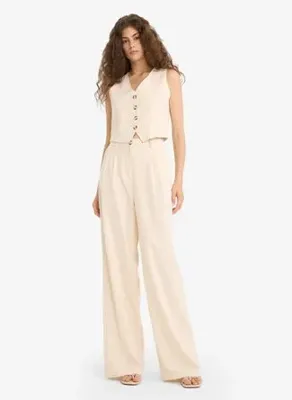 DeFacto Wide Leg Çift Cepli Yüksek Bel Standart Boy Keten Karışımlı Pantolon E1986AX25AU