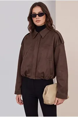 Tangül&Ali'S Moda Evi Acı Kahve Süet Astarlı Bomber Ceket