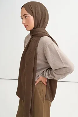 carell Monogram Desen Tensel Yün Viskon Şal Mocha