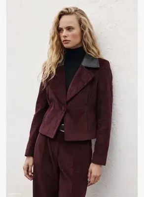Sateen Bedene Oturan Kadife Ceket - Bordo