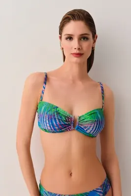SUWEN Palm Metal Aksesuarlı Straplez Bikini Üst