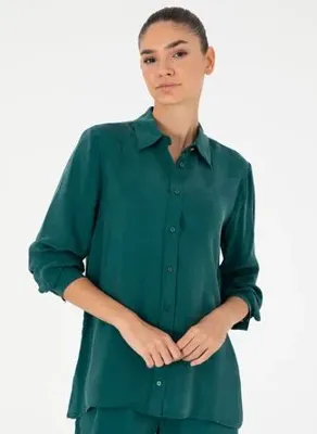 Pierre Cardin Koyu Yeşil Kadın %100 Rayon Gömlek PARENSO-G