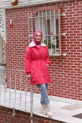 lurex moda Yakası Kürklü Baklava Desen Bel Bağlamalı Kapitone Ceket