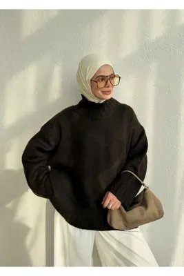 MODA AKSA BOĞAZLI HACİMLİ PREMİUM KAZAK KAHVE