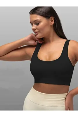 MİSTİRİK Parina Model Üst Tek Bluz Toparlayıcı Ve Sarkma Önleyici Bluz Tek Crop Siyah Renk