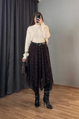 Sorridi Çiçek İşleme Desenli Asimetrik Kesim Astarlı Etek