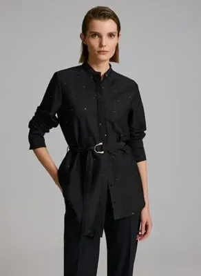 Pierre Cardin NOBY Siyah Kadın Hakim Yaka Comfort Fit Gömlek