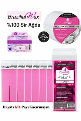 Smoothly 6 adet AZULEN Brazılıan Rool on kartuş ağda 10 mt sir ağda bezi 1 ad.tüy azaltıcı losyon